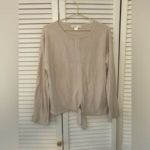 Barefoot Dreams Cozy Beige Tie Waist Crewneck Sweater  Size Medium